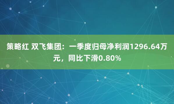 策略红 双飞集团：一季度归母净利润1296.64万元，同比下滑0.80%