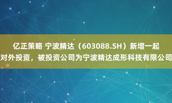亿正策略 宁波精达（603088.SH）新增一起对外投资，被投资公司为宁波精达成形科技有限公司